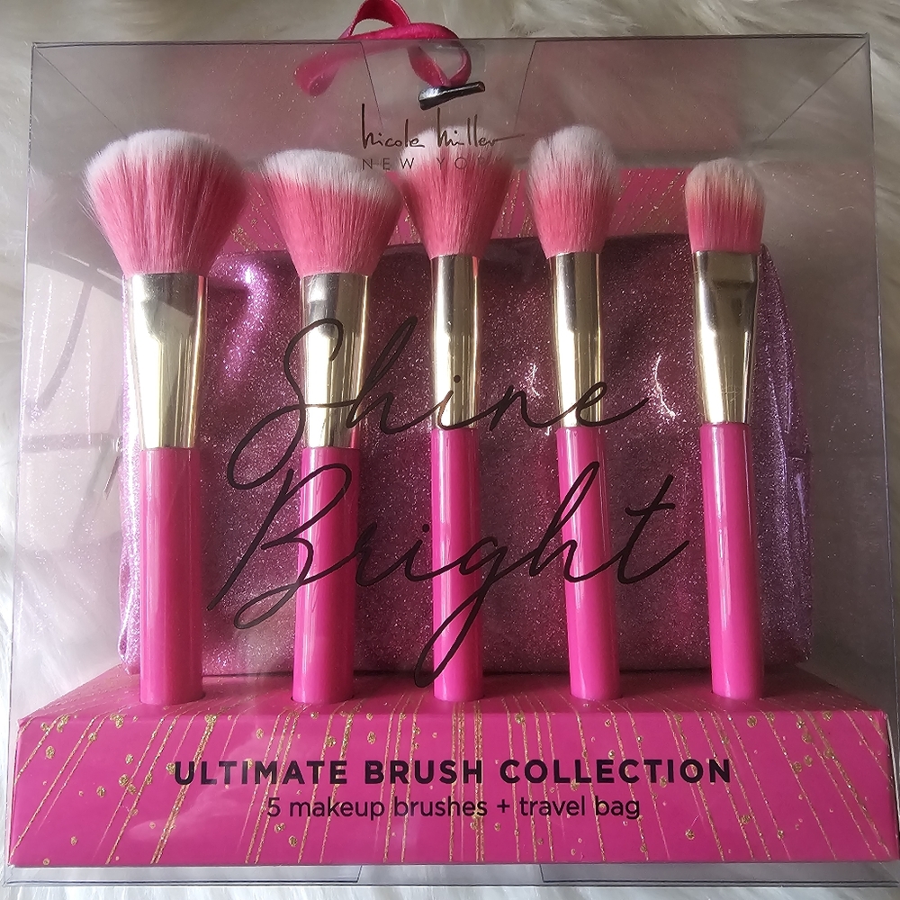 Make Up Brushes With Makeup Bag|Travel Bag Combo Pink